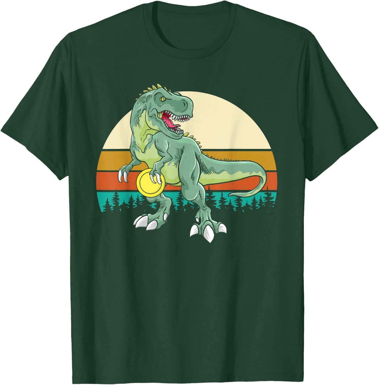 Retro Dino Dinosaur Golfer Gift T Rex Disc Golf T-Shirt - T-Shirt | Forest