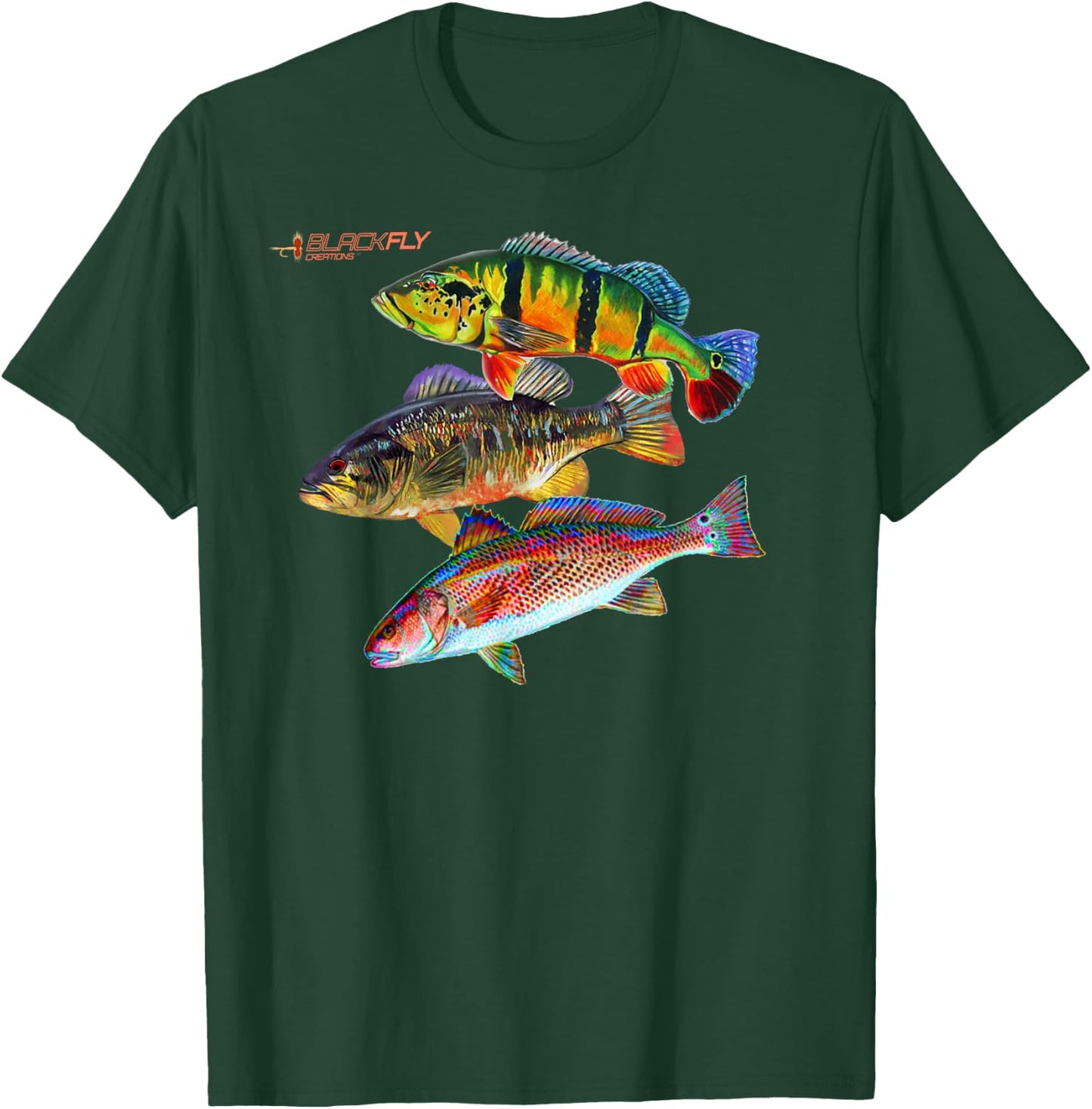 Black Fly Peacock Smallmouth Bass Fishing Redfish Sun Shirts T-Shirt - T-Shirt | Forest
