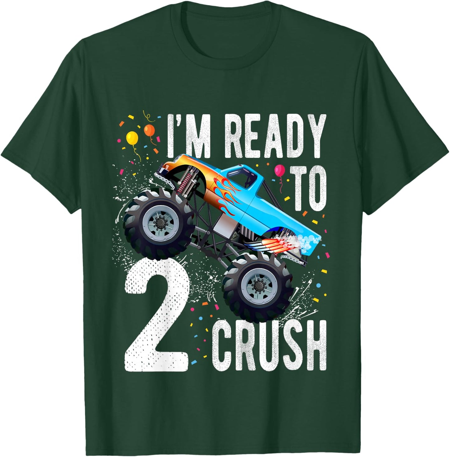 Kids 2nd Birthday Boy Monster Truck 2 Year Old Matching Family T-Shirt - T-Shirt | Forest
