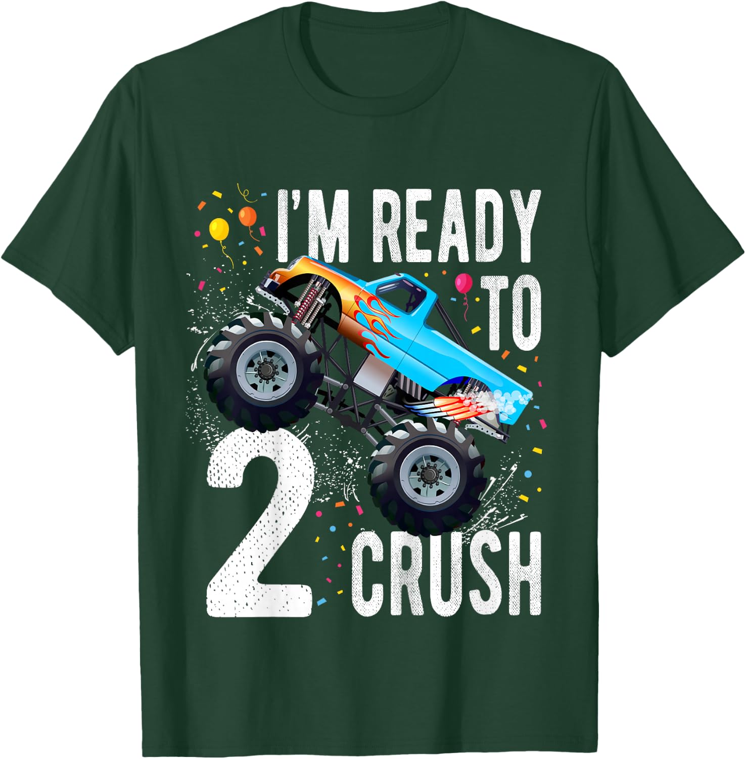 Kids 2nd Birthday Boy Monster Truck 2 Year Old Matching Family T-Shirt - T-Shirt | Forest