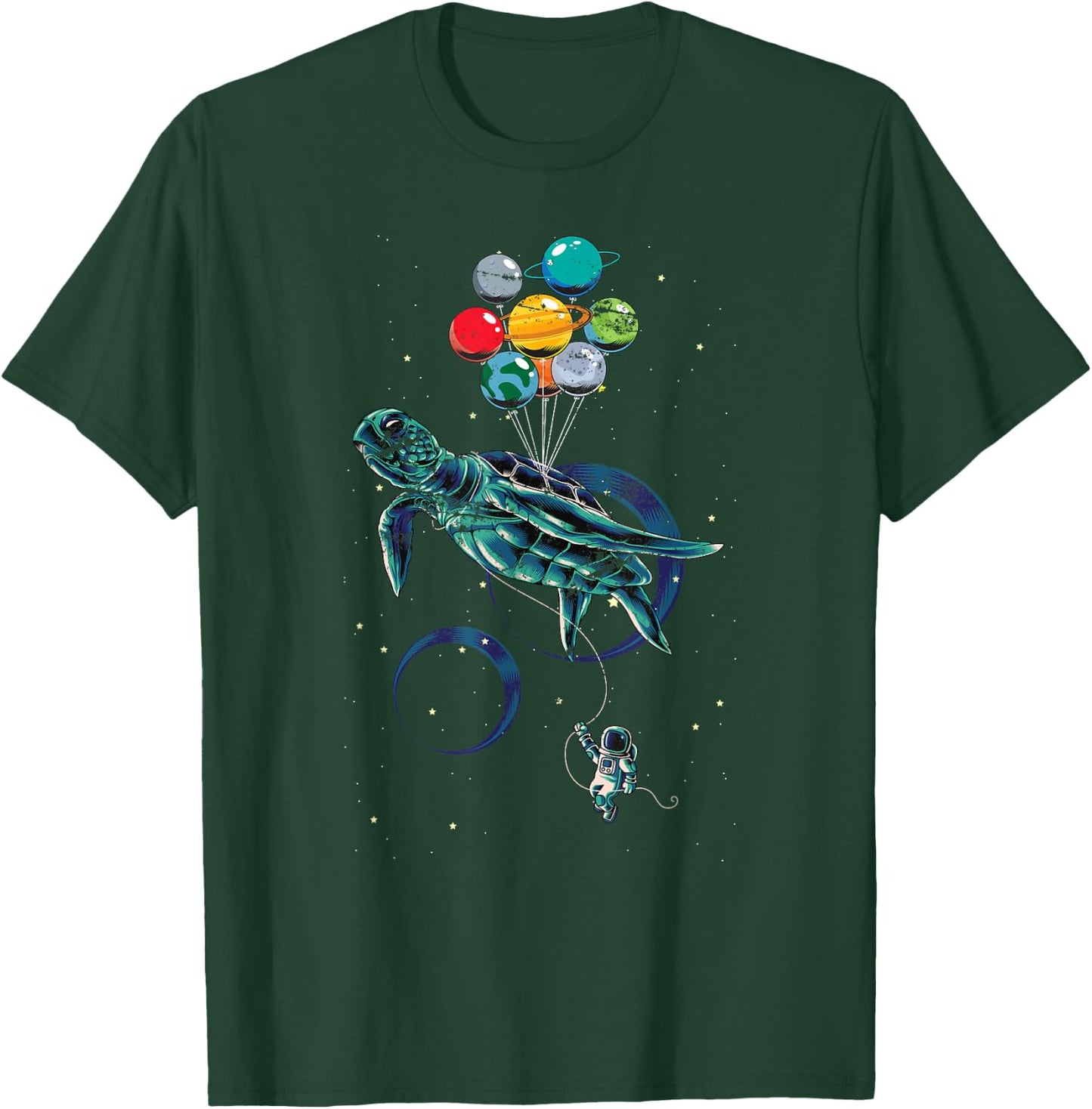 Science Turtle Space Travel Animal Balloon Planets Astronaut T-Shirt - T-Shirt | Forest