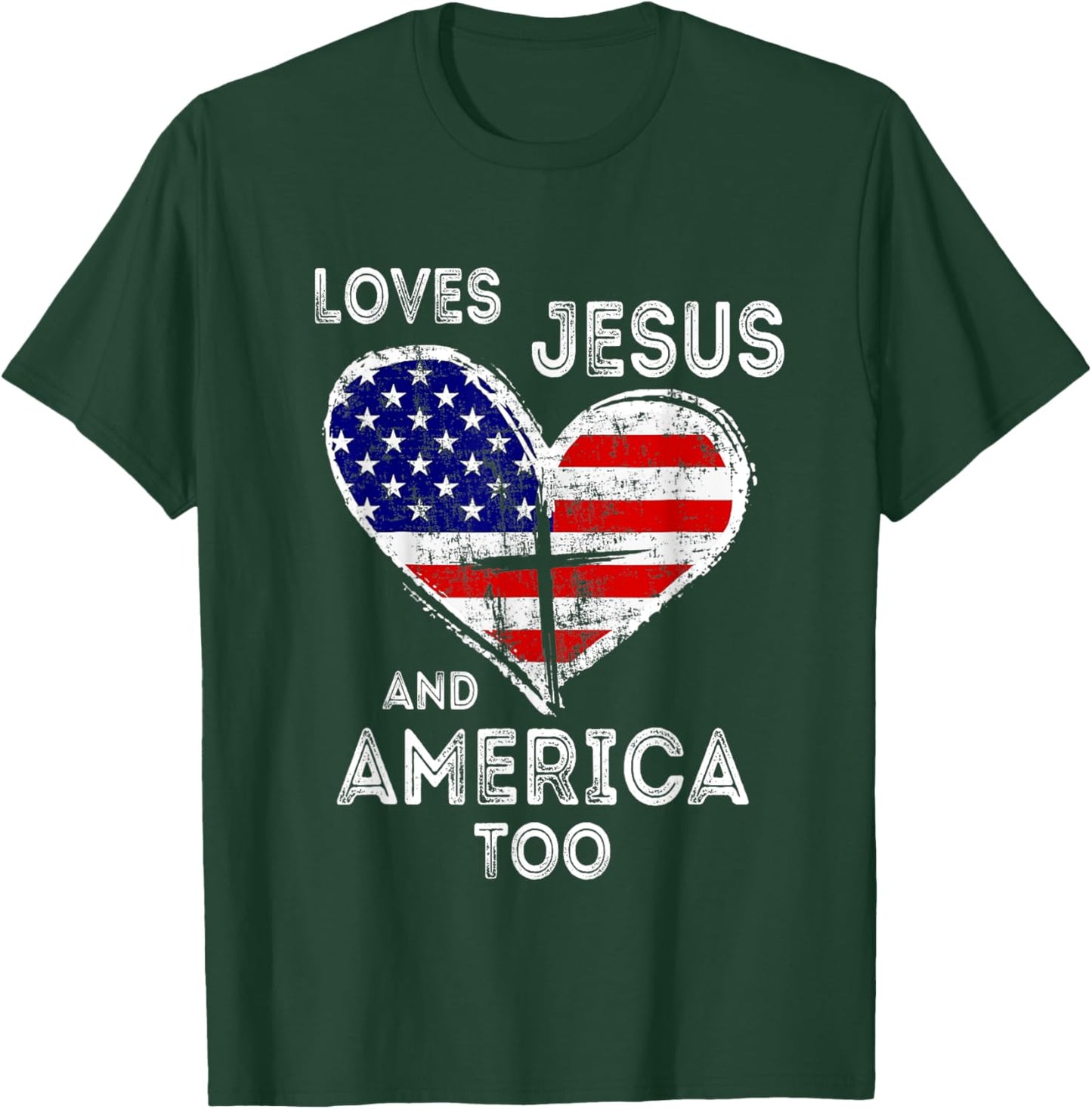 Retro Loves Jesus and America Too God Christian 4th of July T-Shirt - T-Shirt | Forest