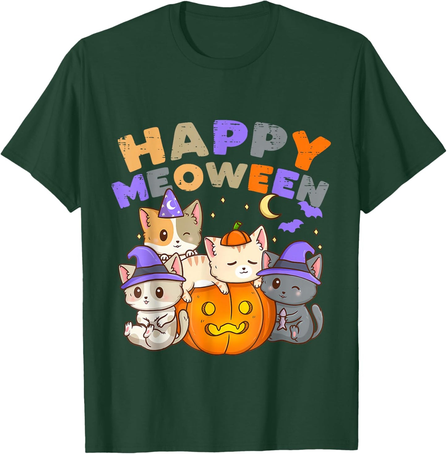 Happy Meoween Witch Cute Cats Halloween Pet Kitten Cat T-Shirt - T-Shirt | Forest
