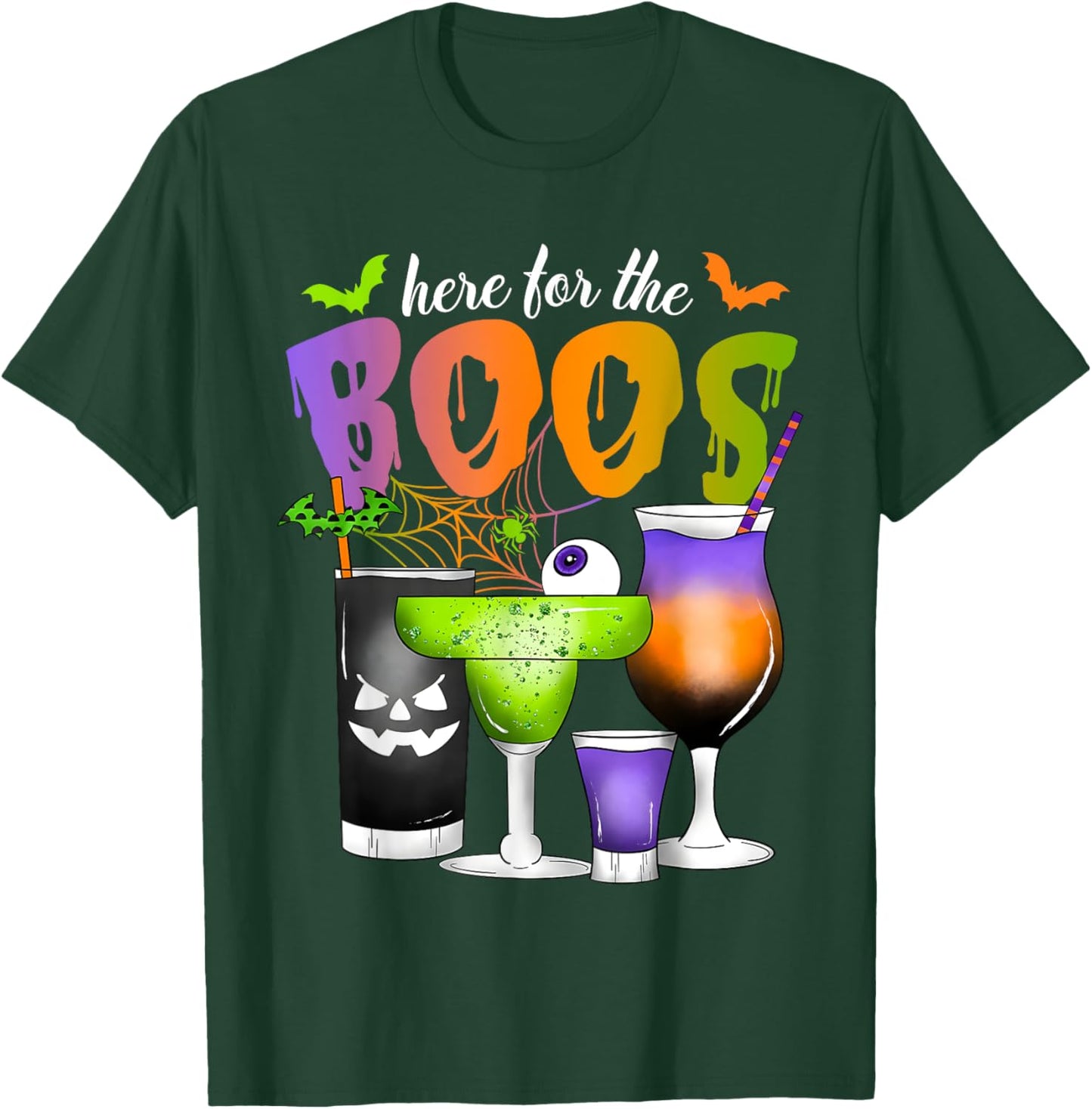 Here For The Boos Halloween Scary Glasses Drinking Spooky T-Shirt - T-Shirt | Forest