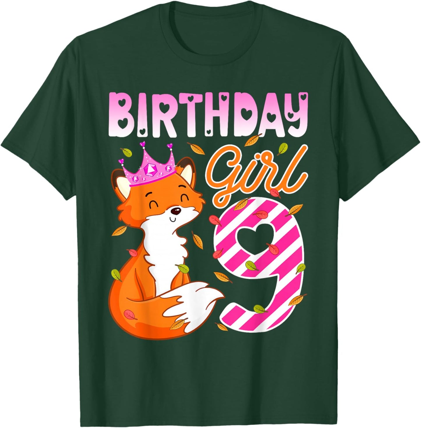 Fox Animal Lovers 9th Birthday Girl Fox B-day 9 year old T-Shirt - T-Shirt | Forest