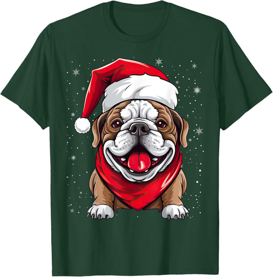 English Bulldog Santa Hat Christmas Party Women Kids T-Shirt - T-Shirt | Forest