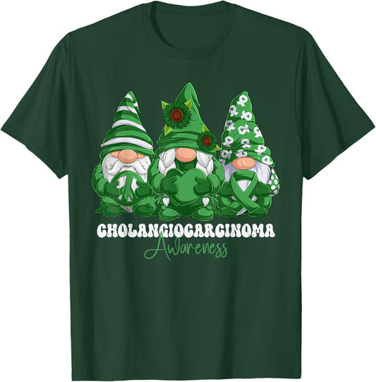 Cholangiocarcinoma Awareness Month Green Ribbon Gnomies T-Shirt - T-Shirt | Forest