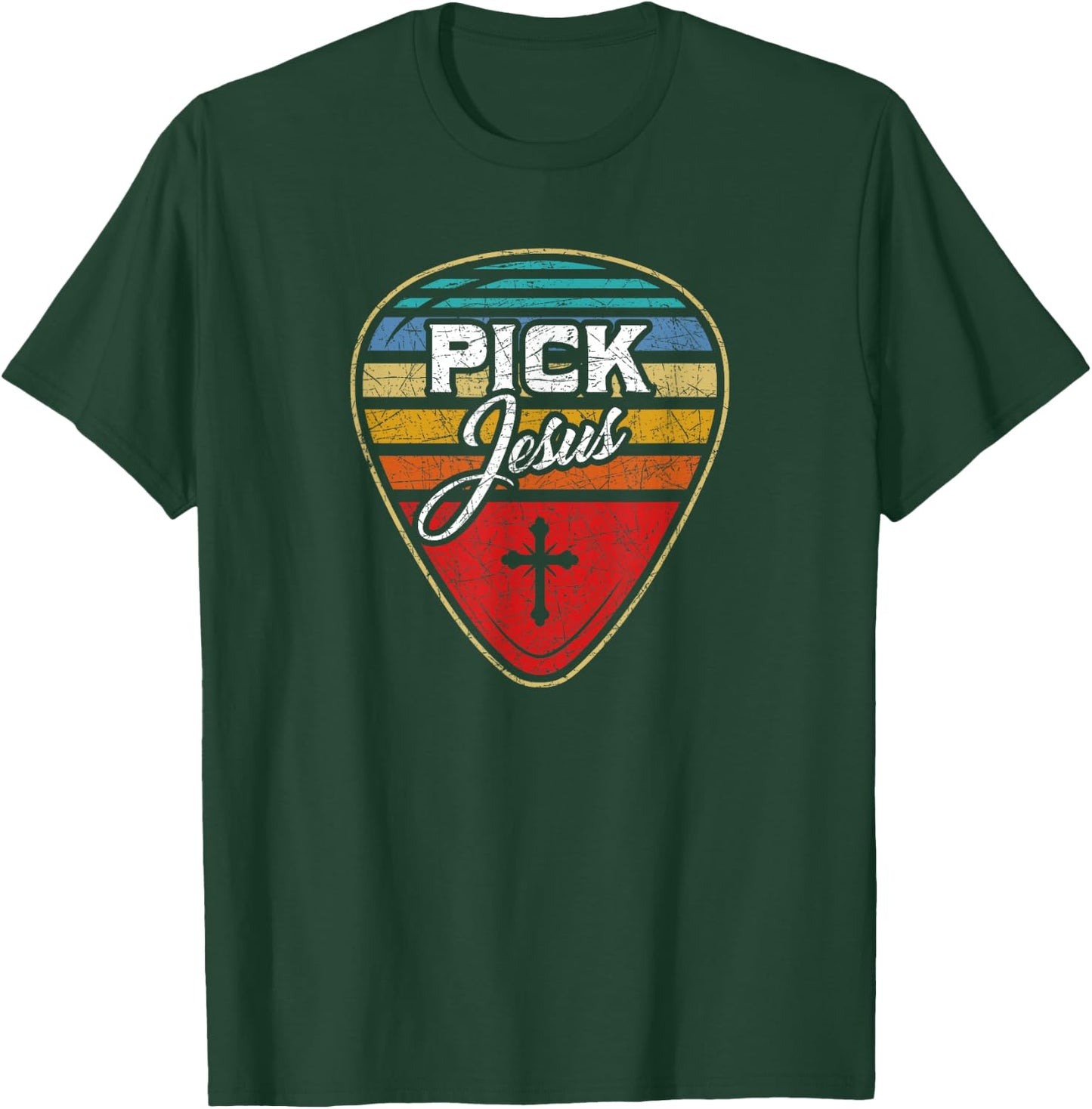 Retro Guitarist Guitar Pick Christian Music Jesus T-Shirt - T-Shirt | Forest