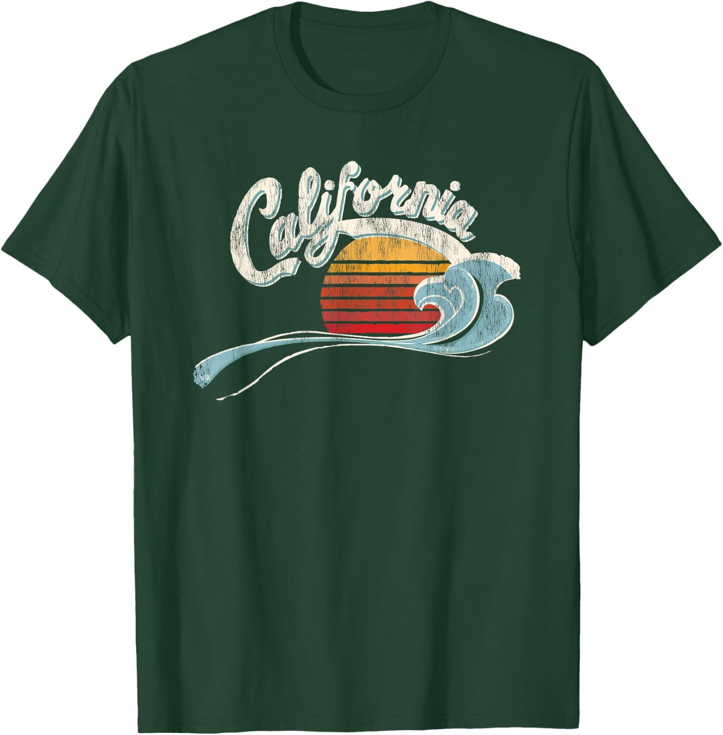 Vintage Surfer - 70's Graphic Sunset - California T-Shirt - T-Shirt | Forest