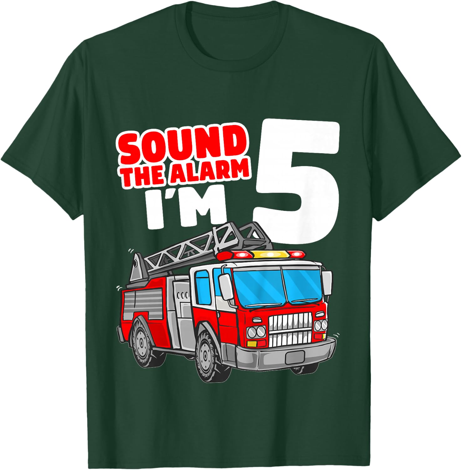 Kids Fire Truck 5 Year Old Firefighter Five 5th Birthday Boy T-Shirt - T-Shirt | Forest