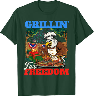 Grillin’ For Freedom - USA American Flag 4th Of July Fourth T-Shirt - T-Shirt | Forest