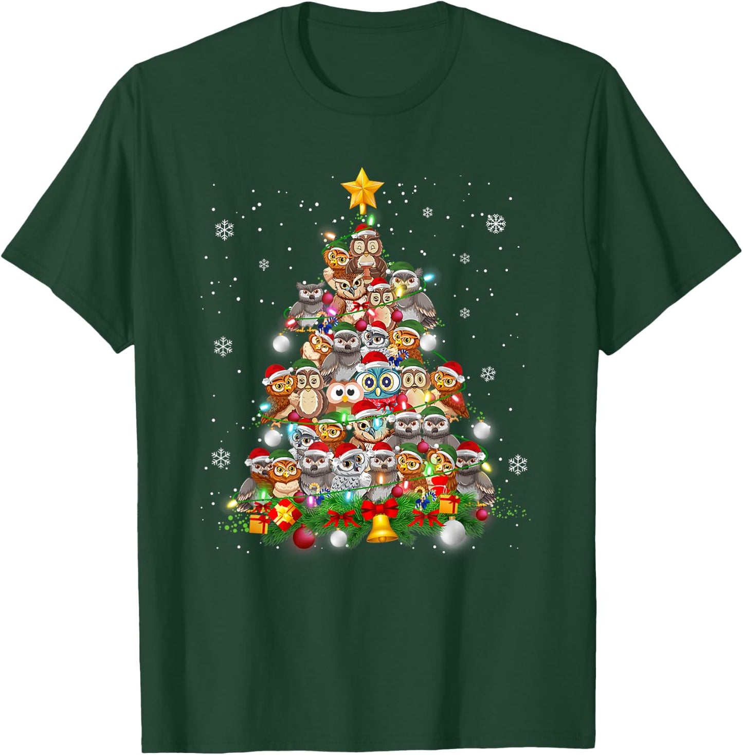 Funny Cute Cute Owls Christmas Tree Xmas Pajamas Gift T-Shirt - T-Shirt | Forest