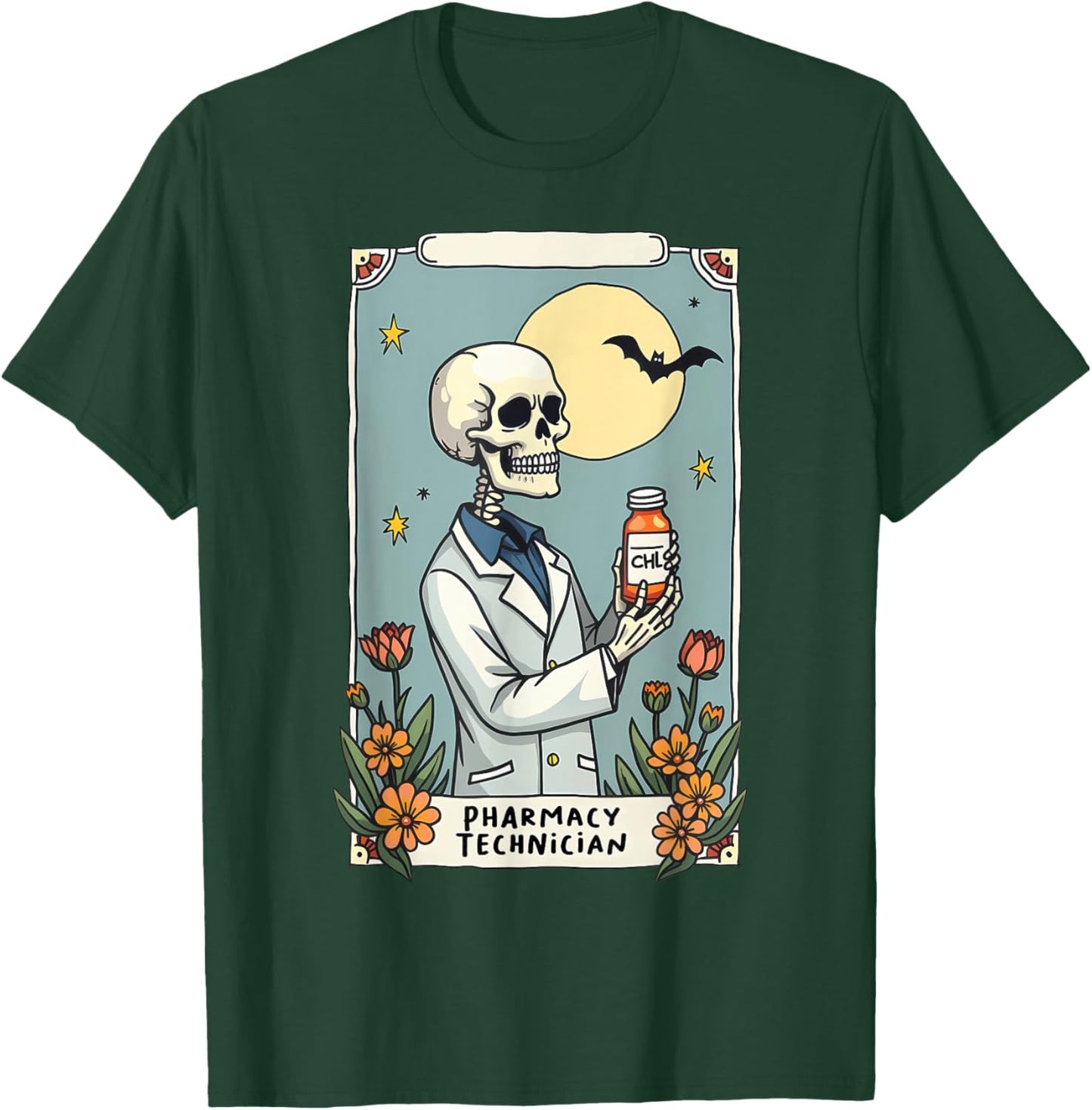 Floral Skeleton Skeleton Tarot Card Pharmacy Technician T-Shirt - T-Shirt | Forest