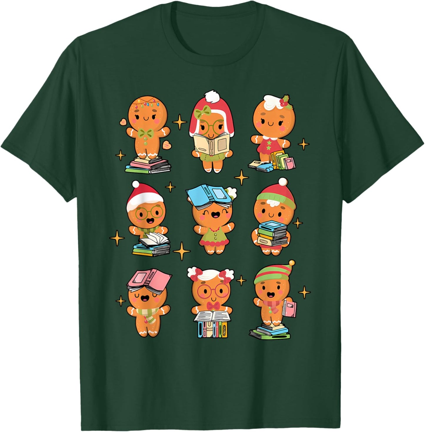 Teacher Christmas Reading Book Gingerbread Man Book Lovers T-Shirt - T-Shirt | Forest