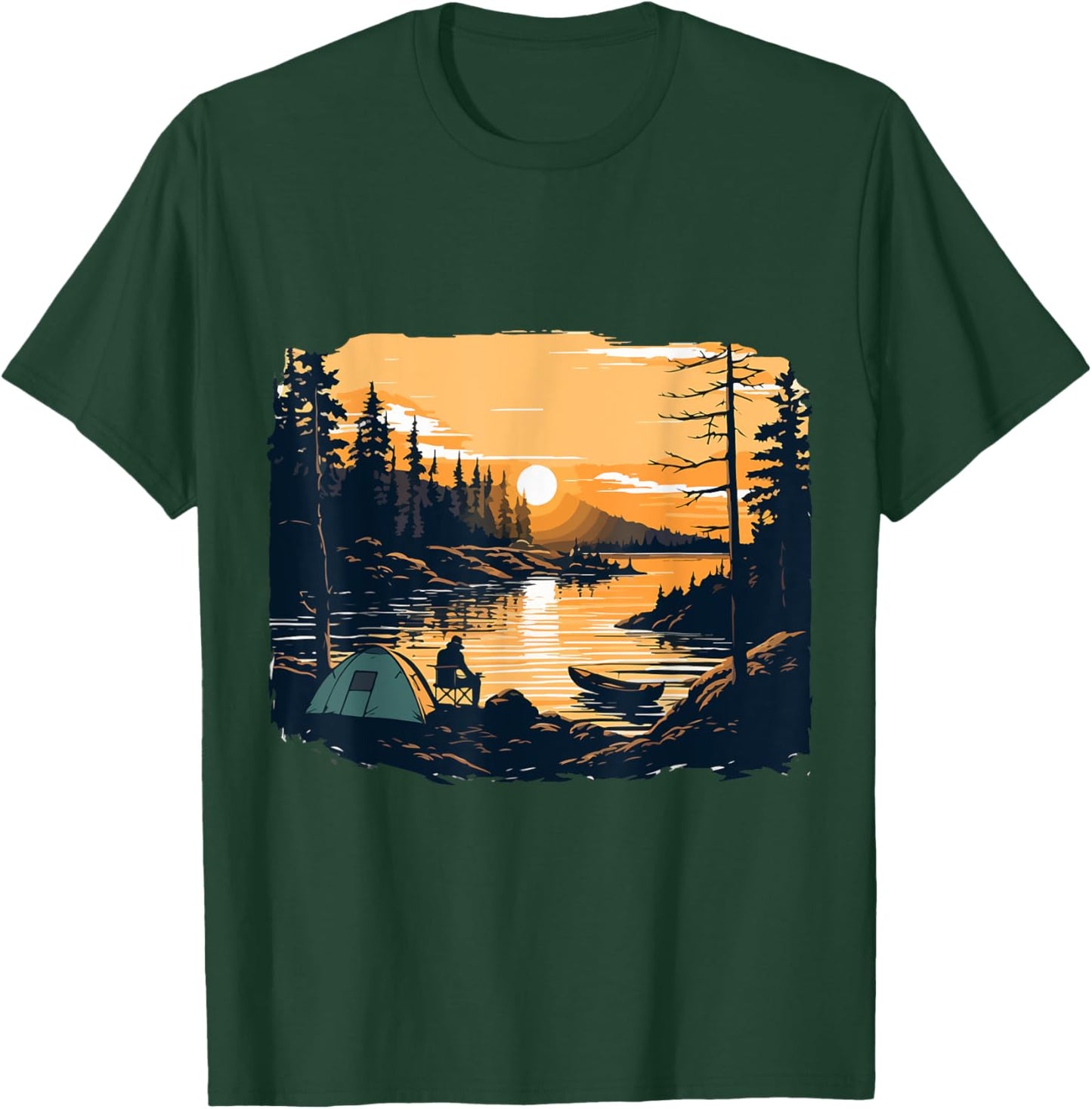 Camping Tent Outdoors Mountains Vintage Sunset T-Shirt - T-Shirt | Forest
