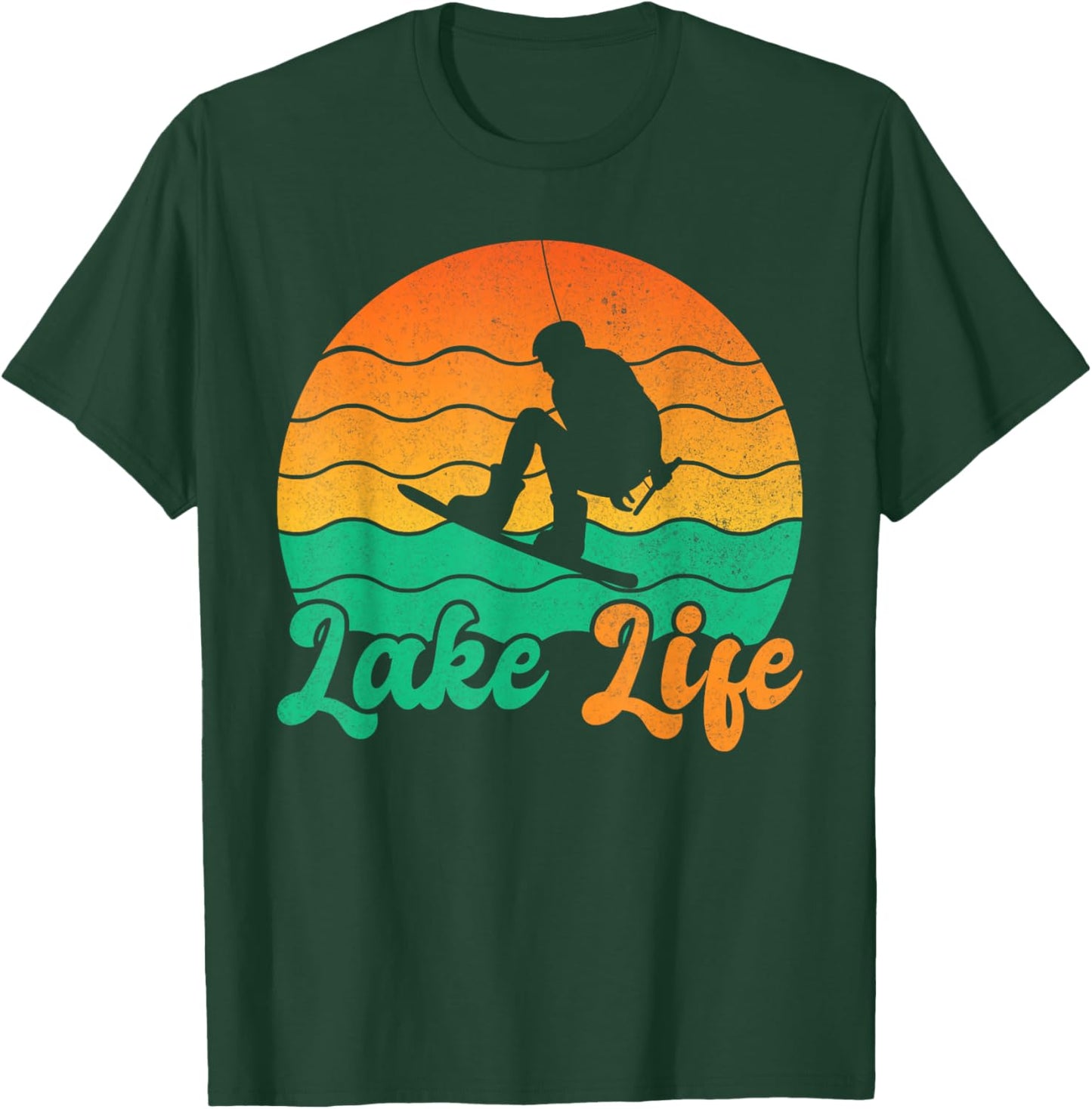 Wakeboard Wakeboarder Lake Life Retro Wakeboarding Sunset T-Shirt - T-Shirt | Forest