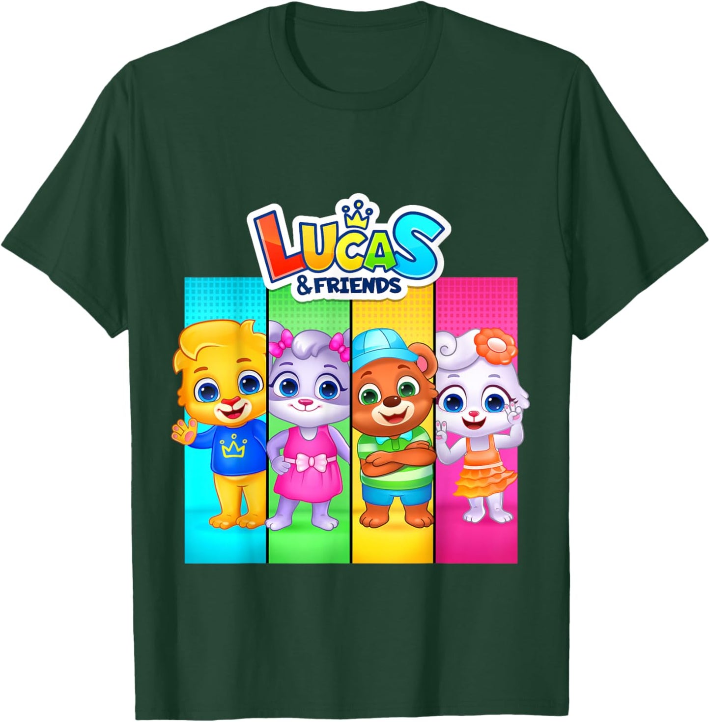 RV AppStudios Lucas and Friends Group Shot Panels T-Shirt - T-Shirt | Forest