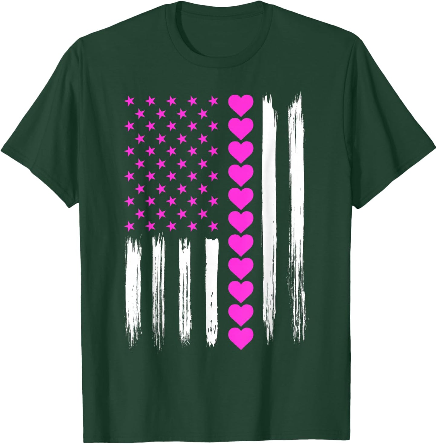Valentines Love Pink Hearts US American Flag Patriotic Lover T-Shirt - T-Shirt | Forest