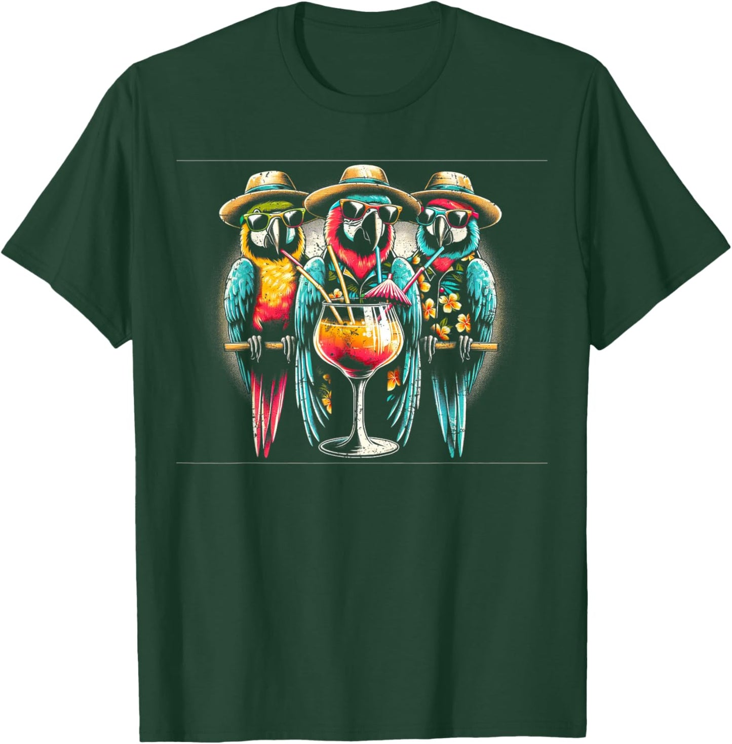 Parrots Drinking Margarita Tropical Birds Vacation Hawaiian T-Shirt - T-Shirt | Forest
