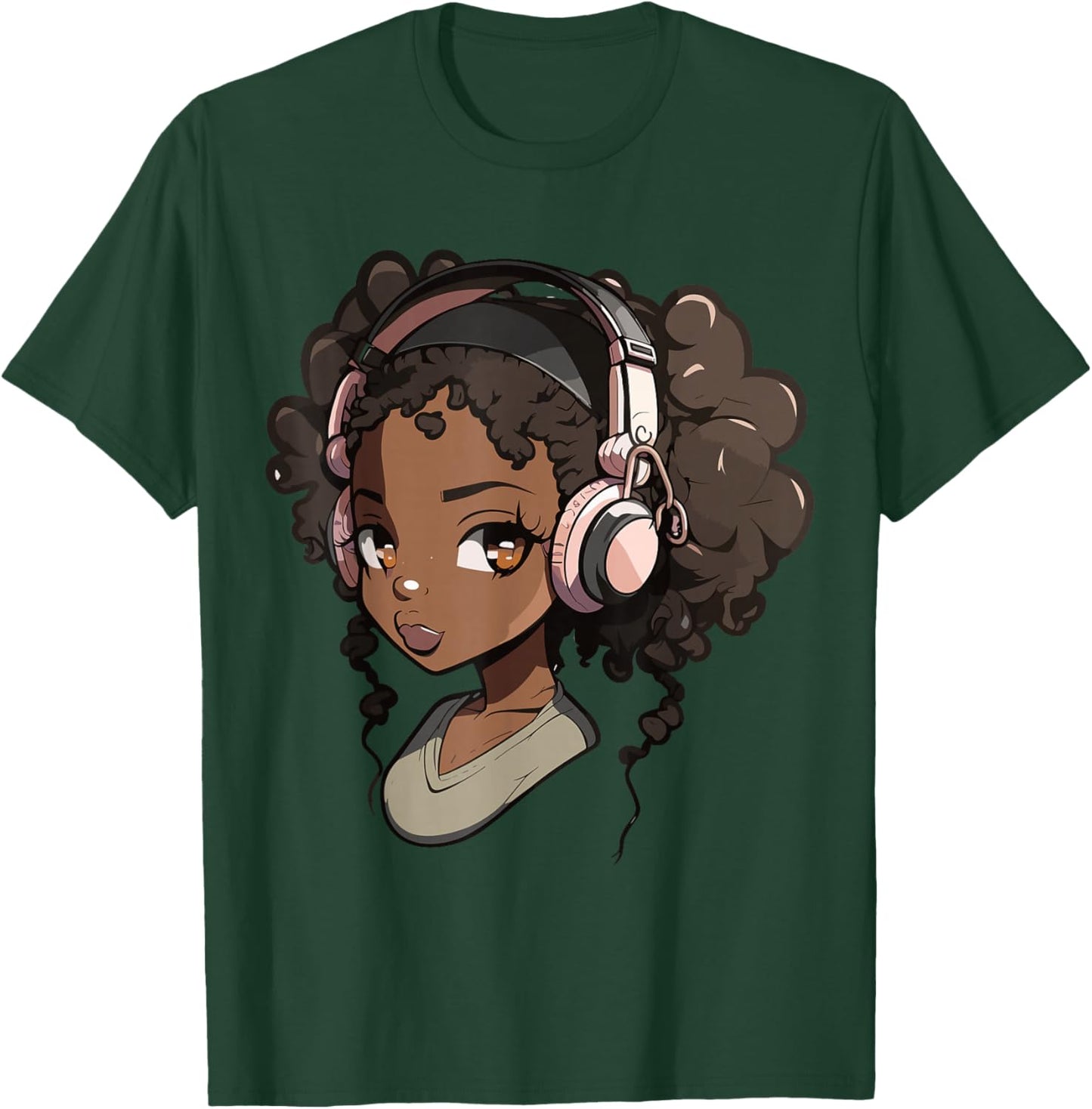 Anime and Music Black Girl Anime Merch Afro African American T-Shirt - T-Shirt | Forest