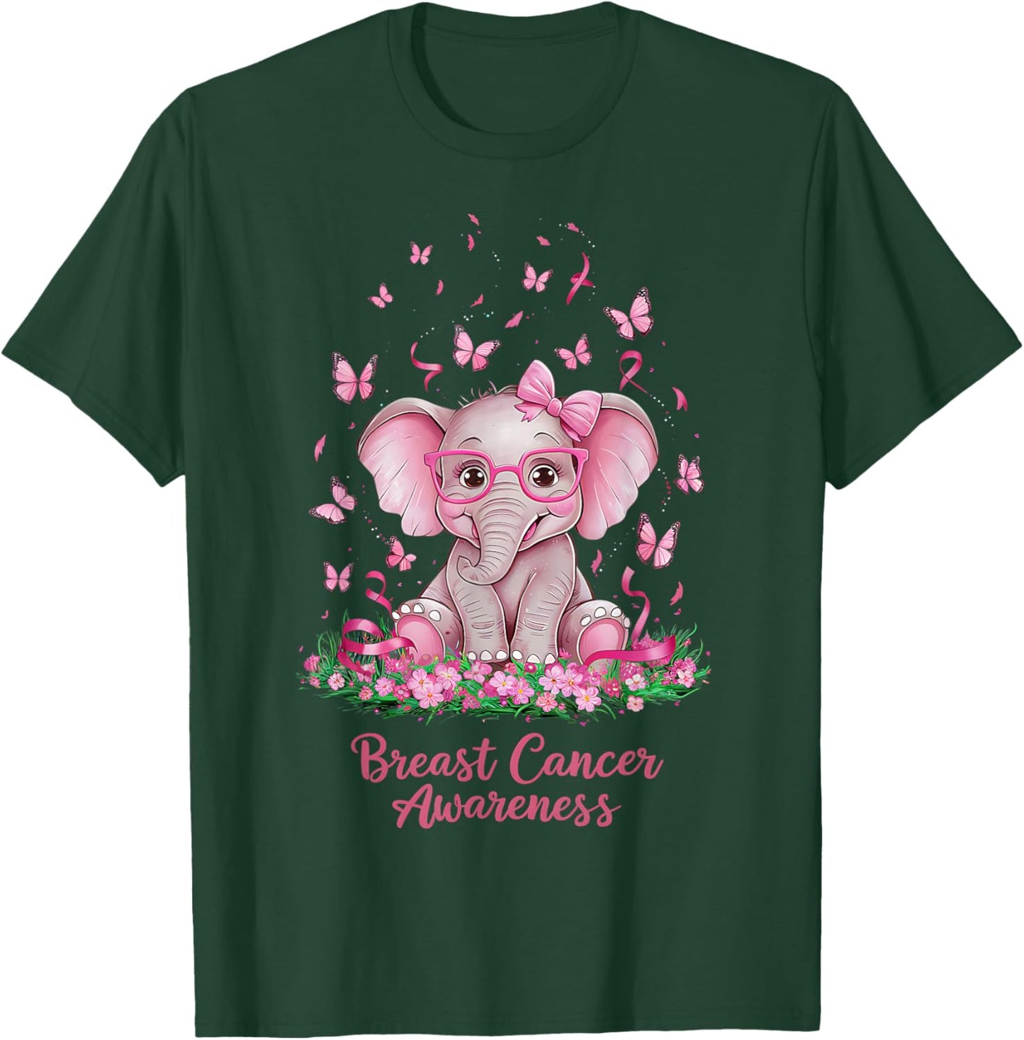 Pink Ribbon Breast Cancer Awareness Cure Elephant T-Shirt - T-Shirt | Forest