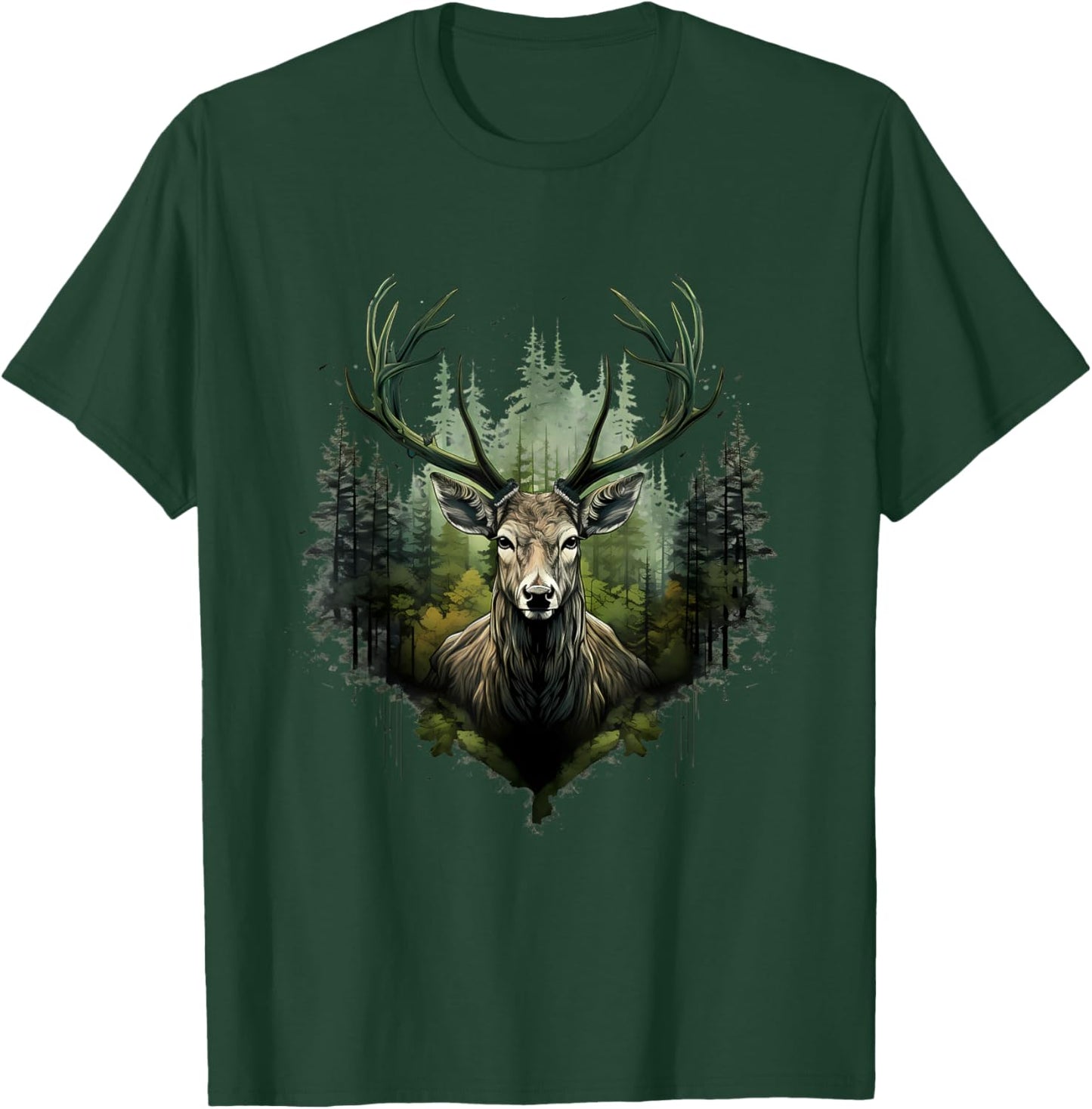 Deer Portrait Forest Motif Artwork Animal Lovers Wildlife T-Shirt - T-Shirt | Forest