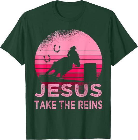 Jesus Take Reins Horse Western Retro Rodeo Cowgirl Mother T-Shirt - T-Shirt | Forest