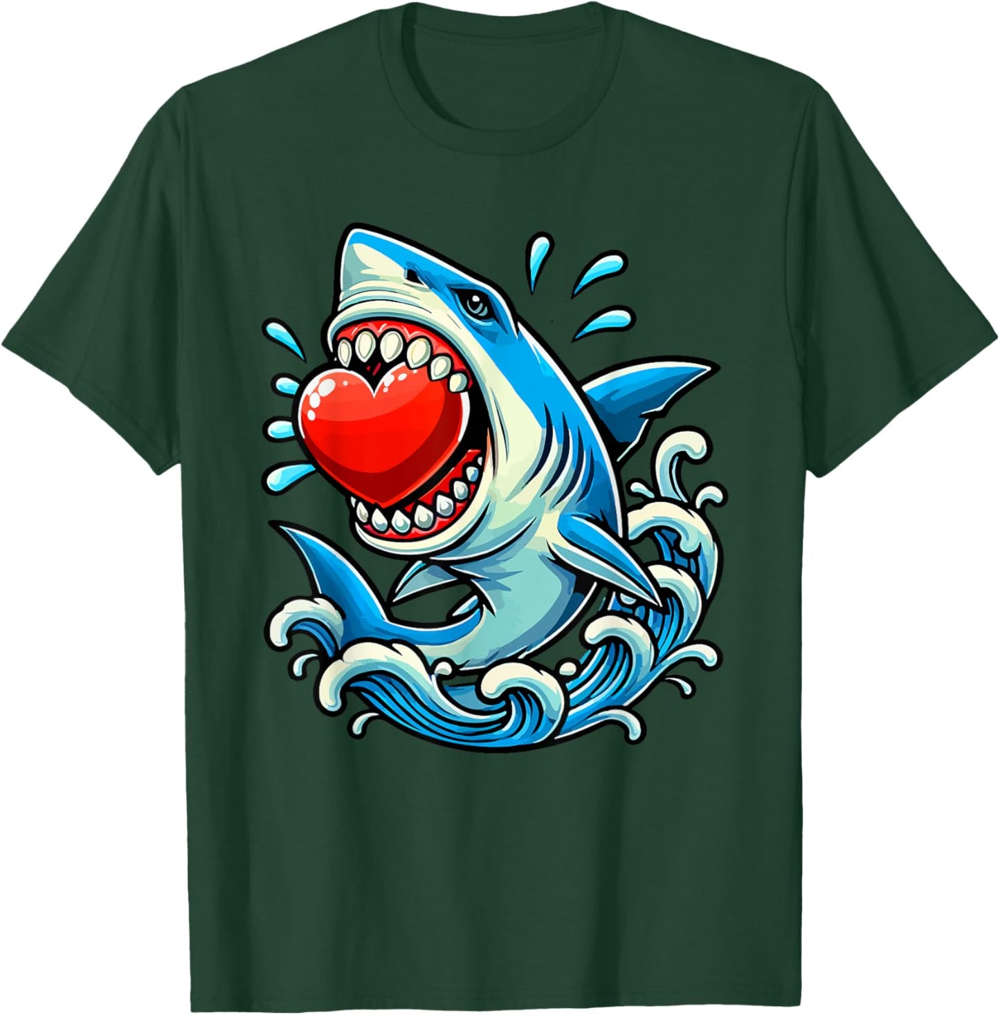 Shark Holding Hearts Valentine's Day Kids Family Group T-Shirt - T-Shirt | Forest