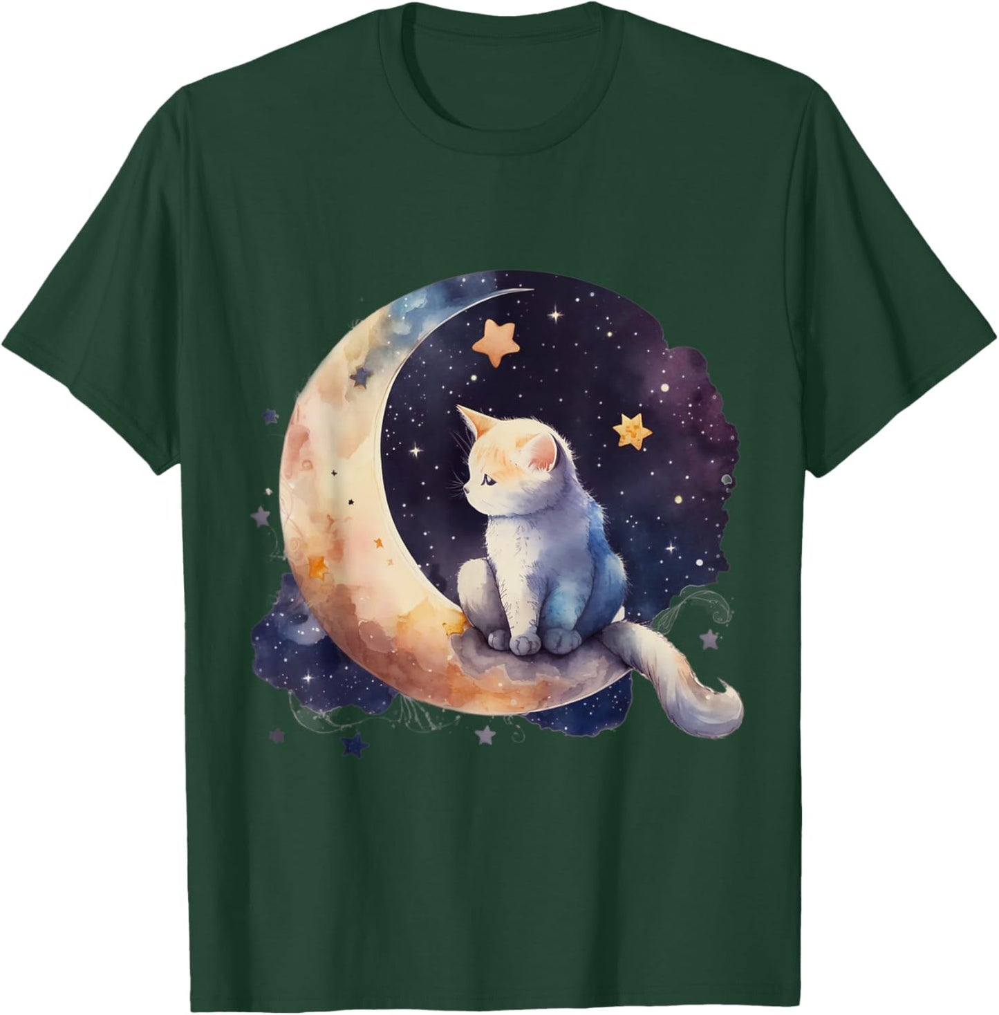 Cute Cat Crescent Moon Phases Purple Star Night Kawaii Cat T-Shirt - T-Shirt | Forest