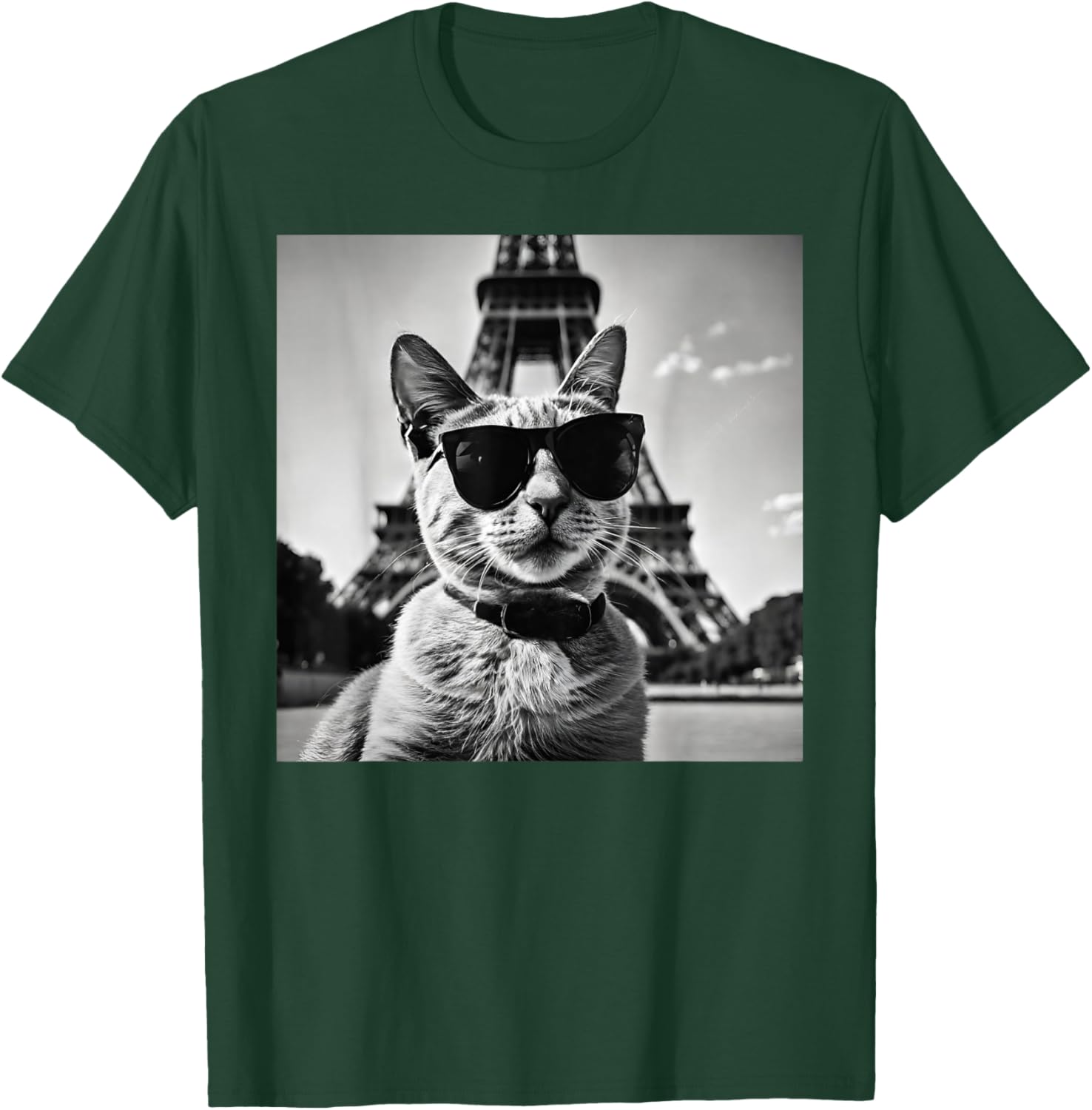 Funny French Cat Wearing Sunglasses and Paris Eiffel Tower T-Shirt - T-Shirt | Forest