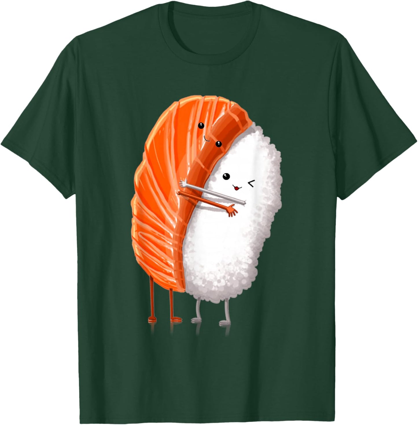 Funny Sushi Hugging Salmon Cute Japanese Sushi Kawaii Food T-Shirt - T-Shirt | Forest