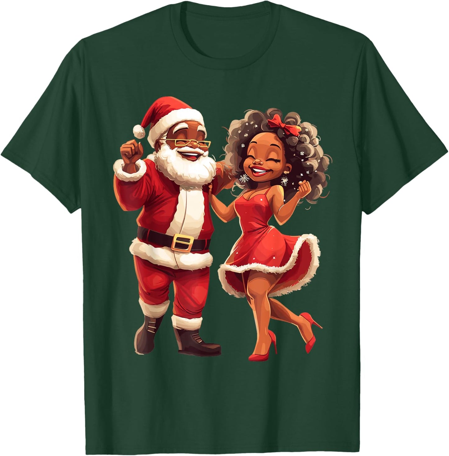 African Santa Mrs Claus Dancing African American Christmas T-Shirt - T-Shirt | Forest