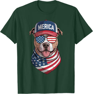 Pit Bull 4th of July US American Flag Pittie Dog Patriotic Men Women Kids T-Shirt - T-Shirt | Forest