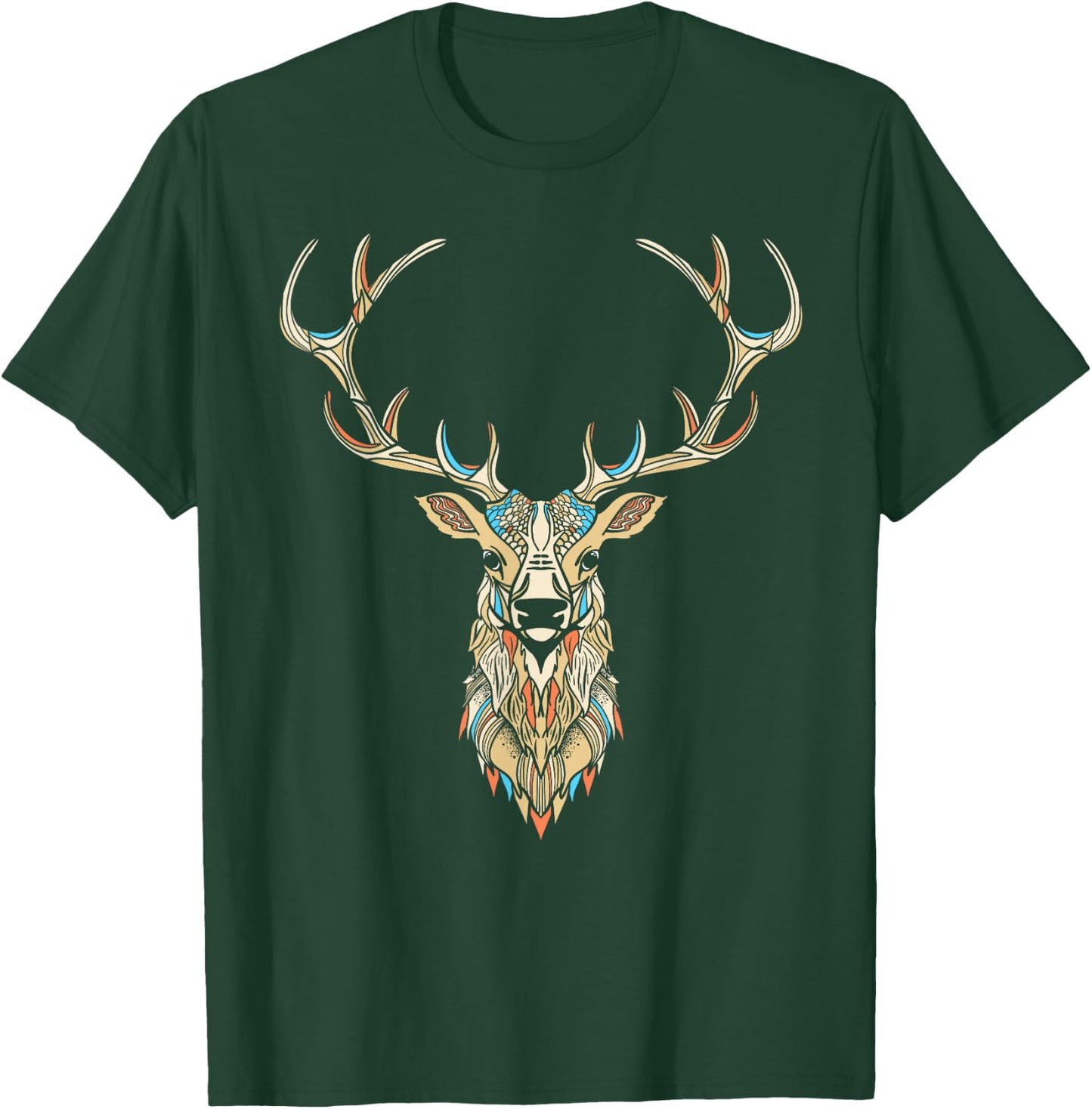 Elk Head/Face Artistic Illustration Graphic T-Shirt - T-Shirt | Forest