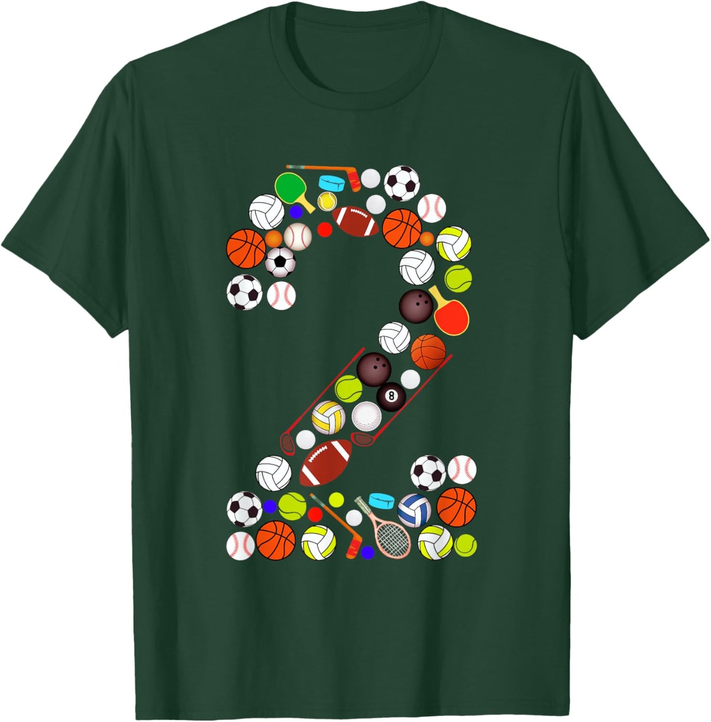 Kids 2nd Birthday Sports Big Number Two 2 Year Old Boy T-Shirt - T-Shirt | Forest
