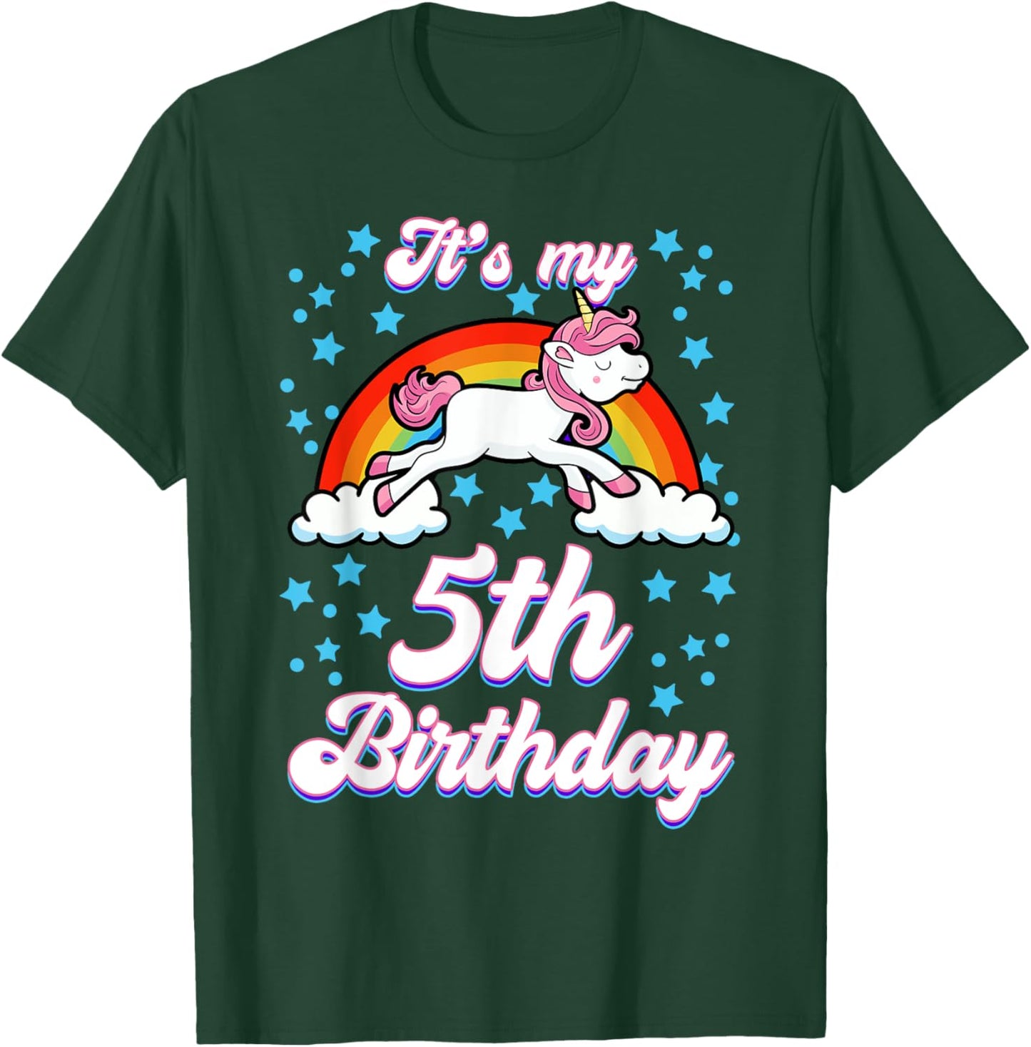 It's My 5th Birthday Unicorn Rainbow Bday Theme Party T-Shirt - T-Shirt | Forest