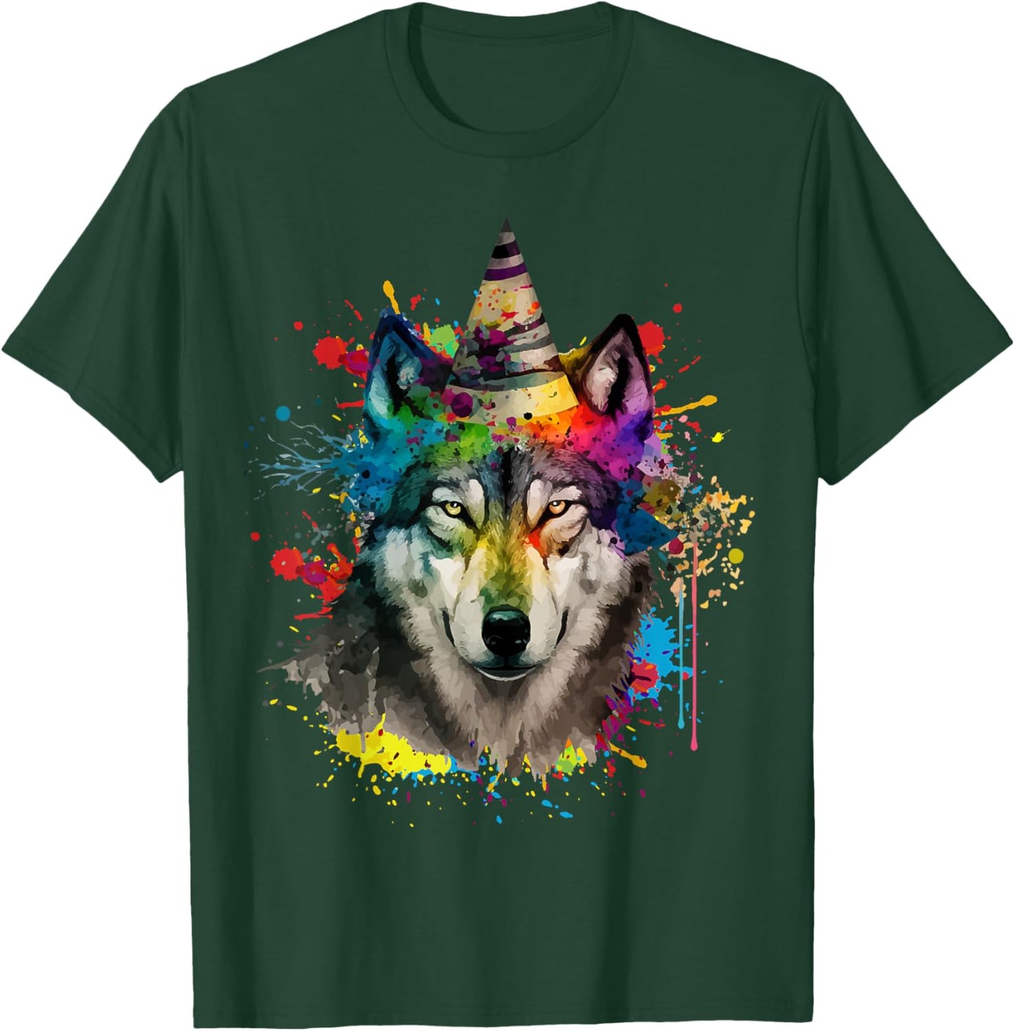Wolf Birthday Themed Party Watercolor Painting Wolves Lover T-Shirt - T-Shirt | Forest