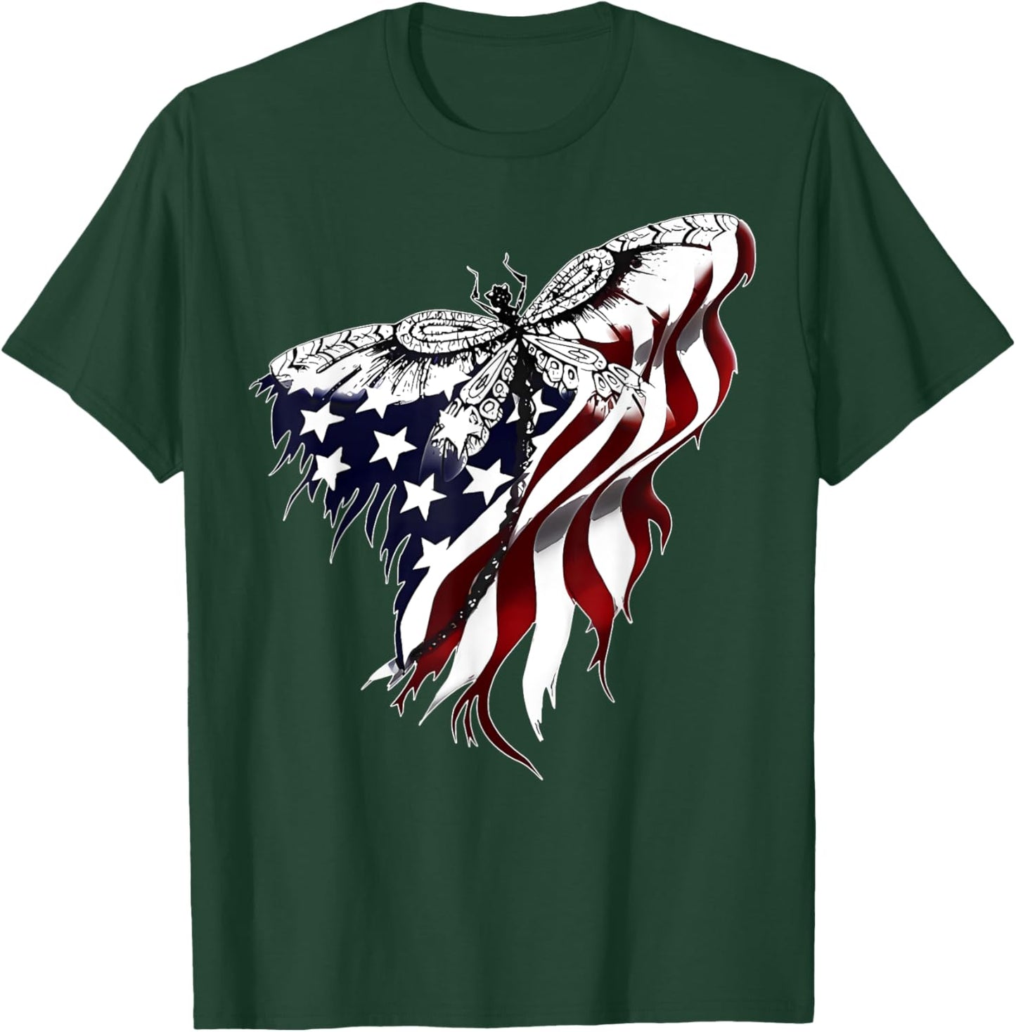 American Flag Dragonfly Patriotic 4th of July Red White Blue T-Shirt - T-Shirt | Forest