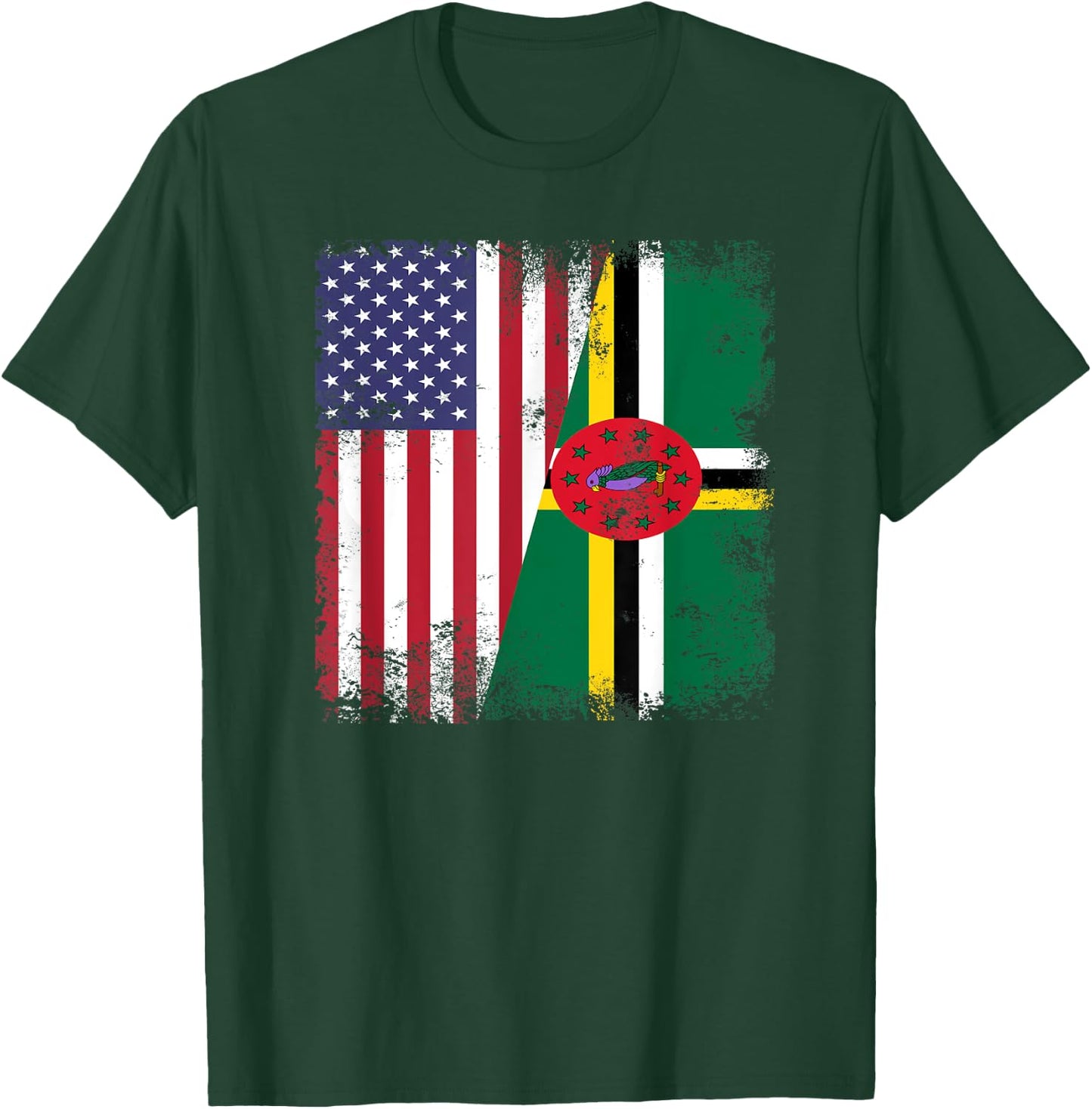 Half Dominican Flag | Vintage Dominica USA Gift T-Shirt - T-Shirt | Forest