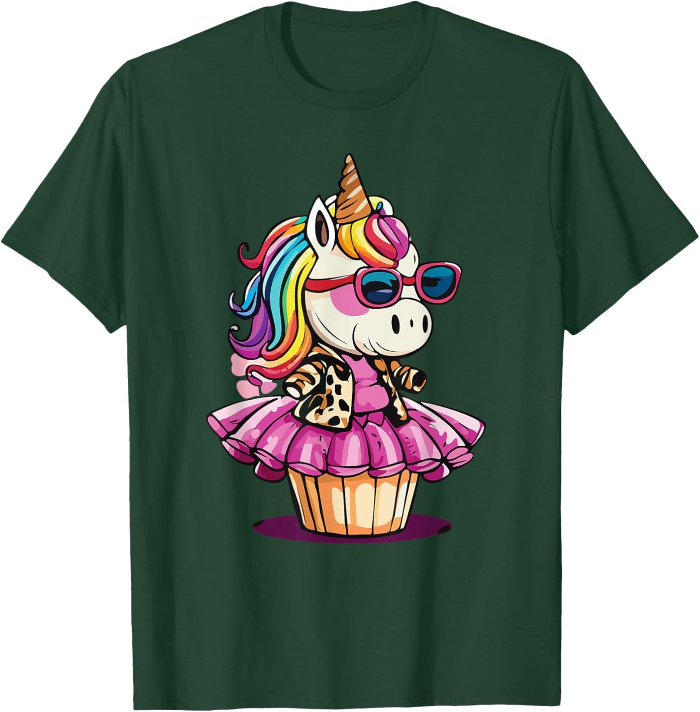 Unicorn Cupcake Cute Leopard Print Rainbow Unicorn Party , Small T-Shirt - T-Shirt | Forest