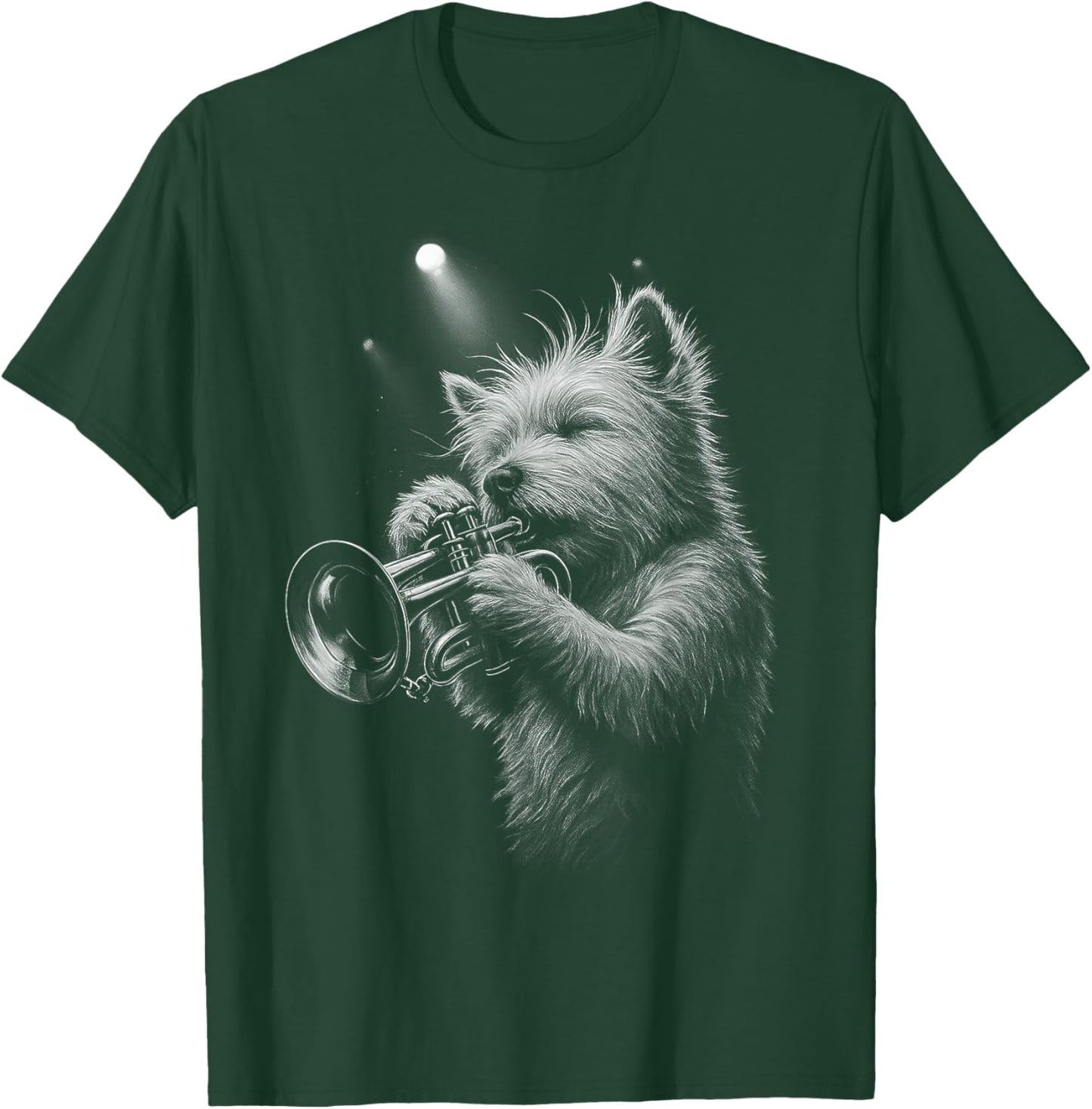 West Highland White Terrier Playing Trumpet Jazz Music Dog T-Shirt - T-Shirt | Forest