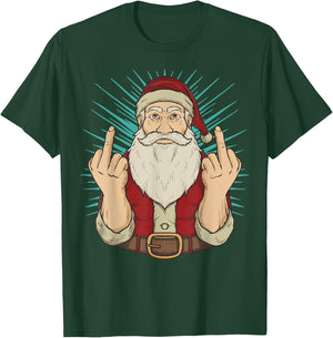 Flip Off Santa Claus Naughty Middle Finger Christmas X-Mas T-Shirt - T-Shirt | Forest