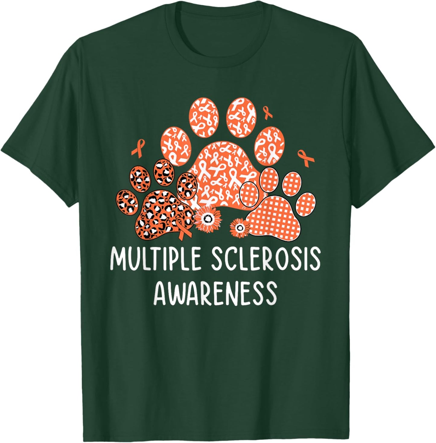 Dog Cat Paw Multiple Sclerosis Awareness Men Women Kids T-Shirt - T-Shirt | Forest