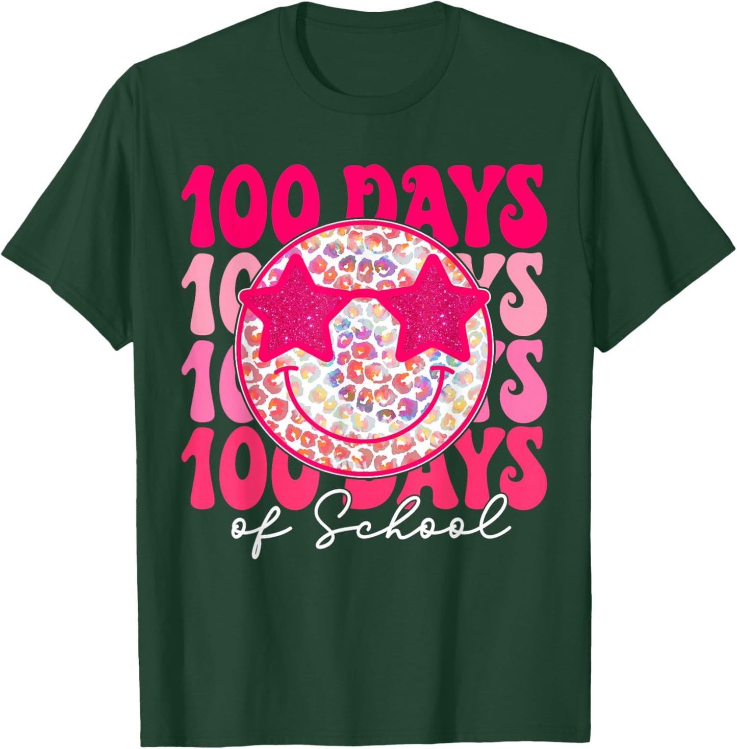Retro Smile Face Pink Groovy Happy 100 Days of School Girls T-Shirt - T-Shirt | Forest
