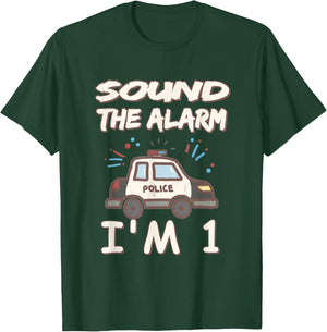 Kids Sound The Alarm I Am 1 Year Old Police Birthday T-Shirt - T-Shirt | Forest