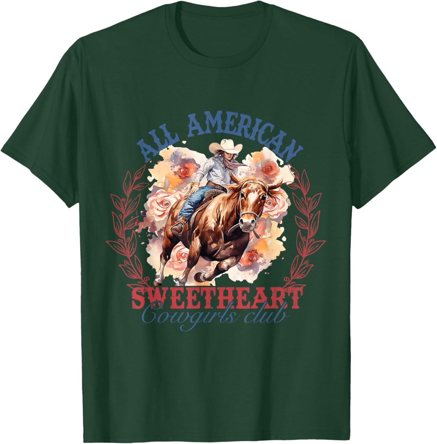 All Sweetheart American, Rodeo Cowgirl American Patriotic T-Shirt - T-Shirt | Forest