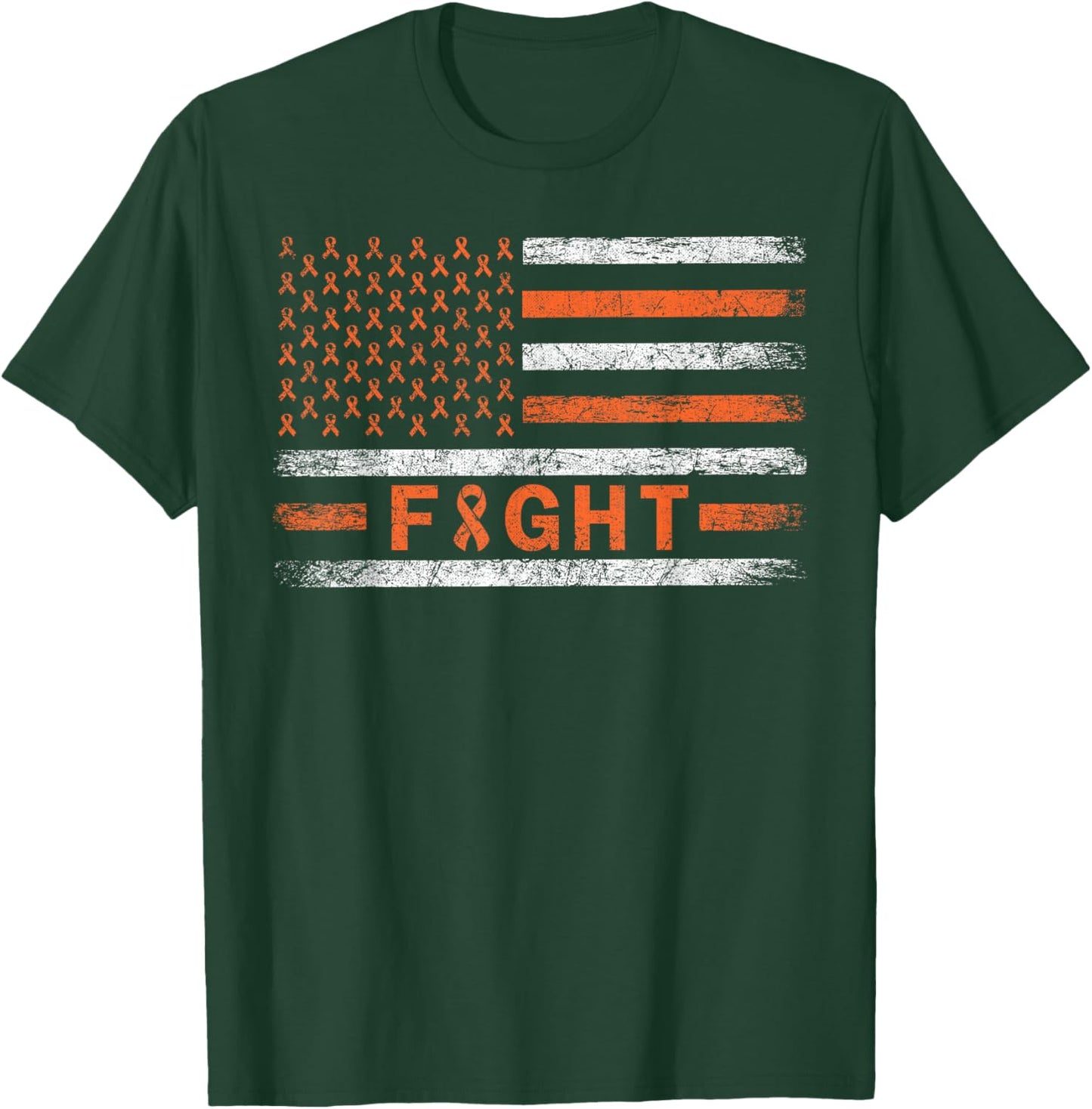 American Flag Orange Ribbon Fight Leukemia Awareness Women Men T-Shirt - T-Shirt | Forest