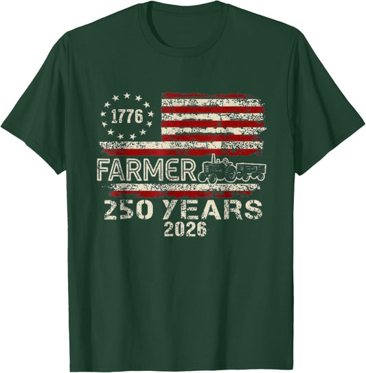 Farmer Tractor 250 Years American 250th Anniversary USA T-Shirt - T-Shirt | Forest