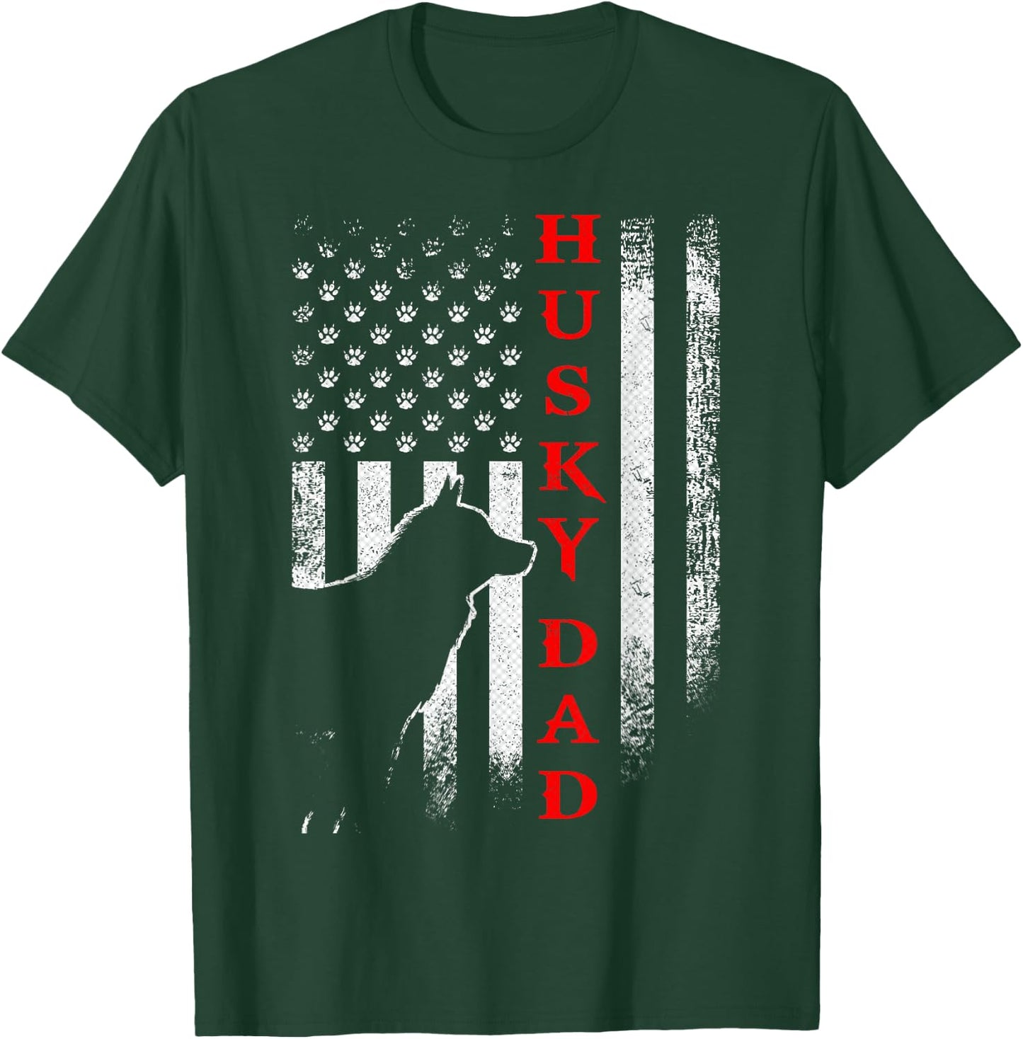 Vintage USA American Flag Siberian Husky Dog Dad Silhouette Women Men T-Shirt - T-Shirt | Forest