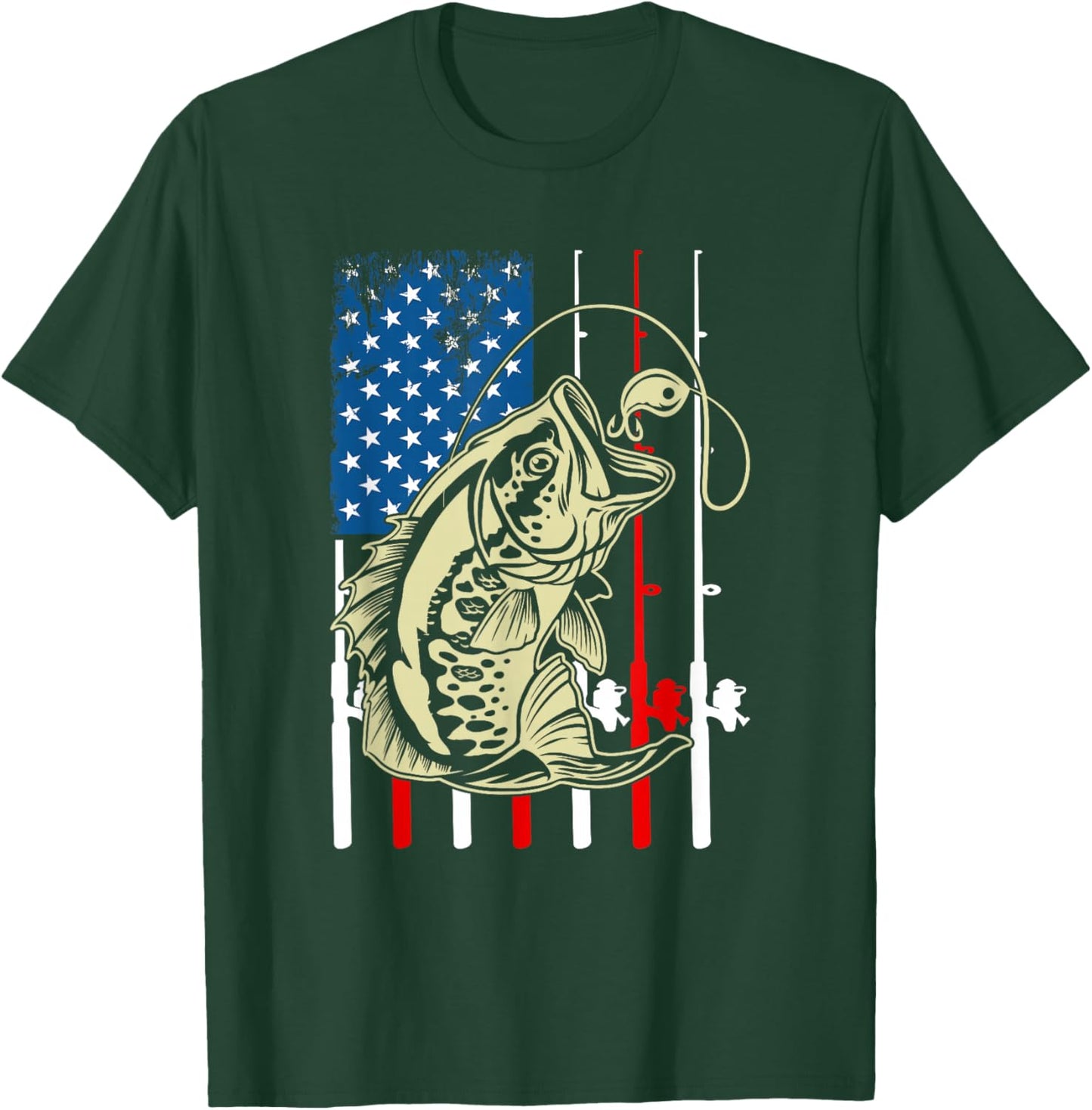 Fishing American Flag Vintage Fishing Lover Bass Fisherman T-Shirt - T-Shirt | Forest